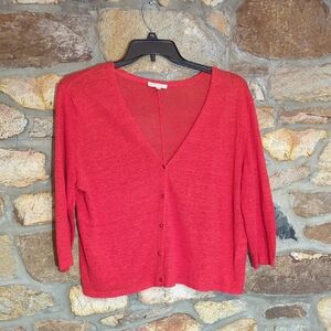 Eileen Fisher Bright Red Button-Up Cardigan